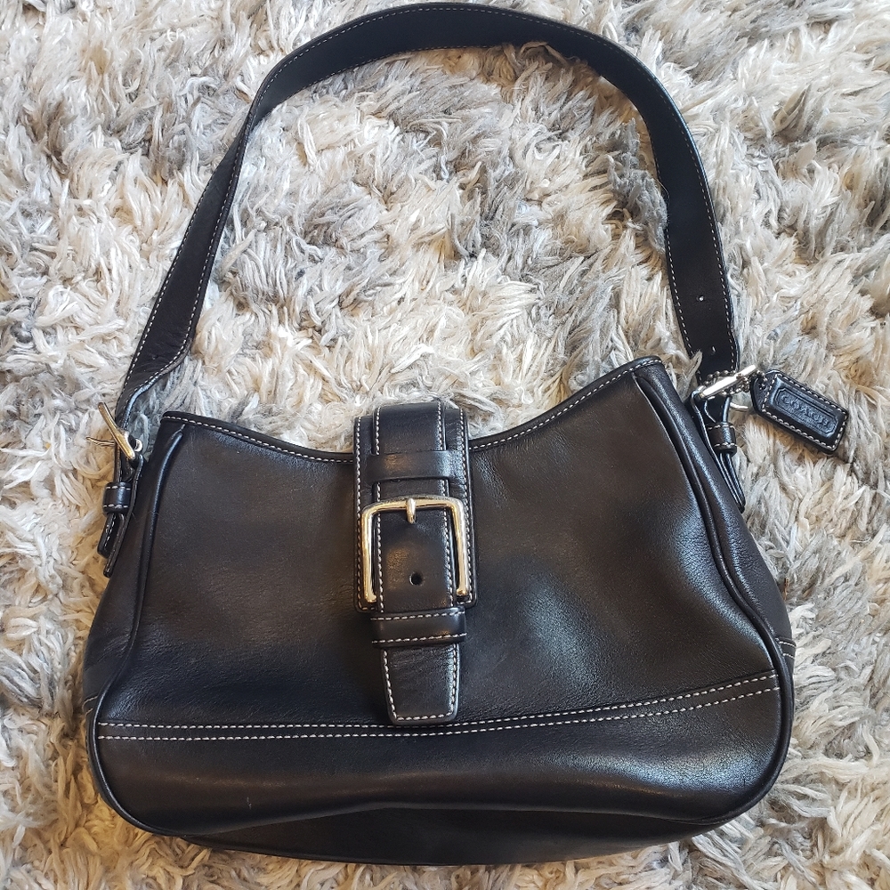 Coach Classic Hampton Leather Hobo Shoulder Bag HS2-7584 Black Medium Purse